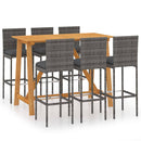 7 Piece Garden Bar Set with Cushions Black