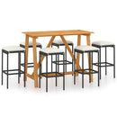 7 Piece Garden Bar Set with Cushions Black