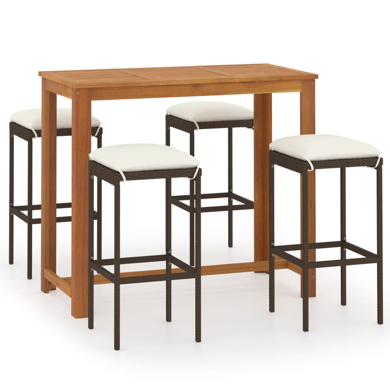 5 Piece Garden Bar Set with Cushions Brown