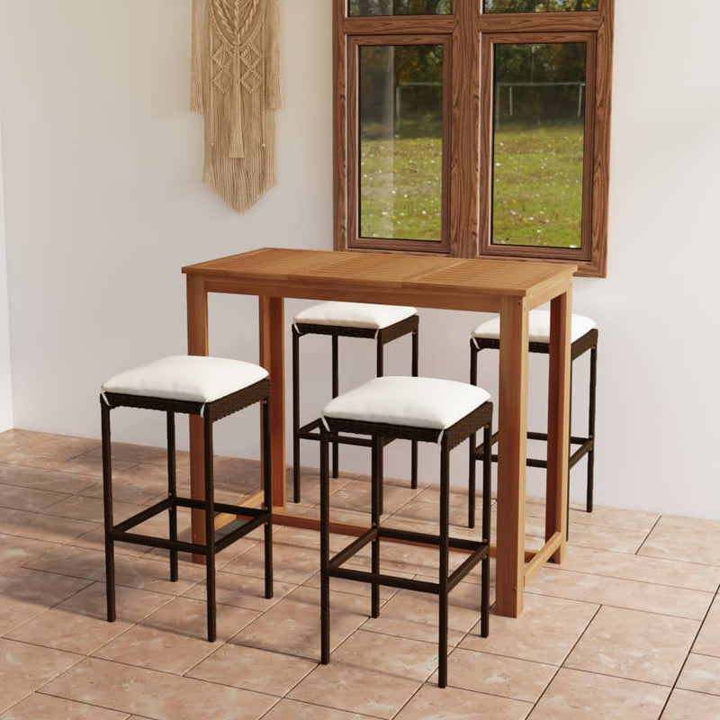 5 Piece Garden Bar Set with Cushions Brown
