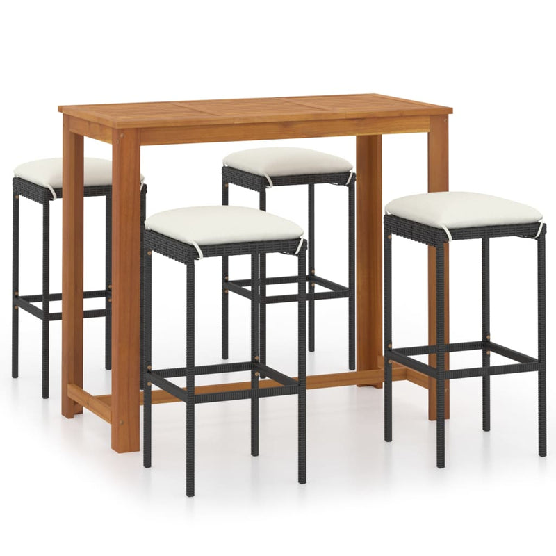 5 Piece Garden Bar Set with Cushions Black