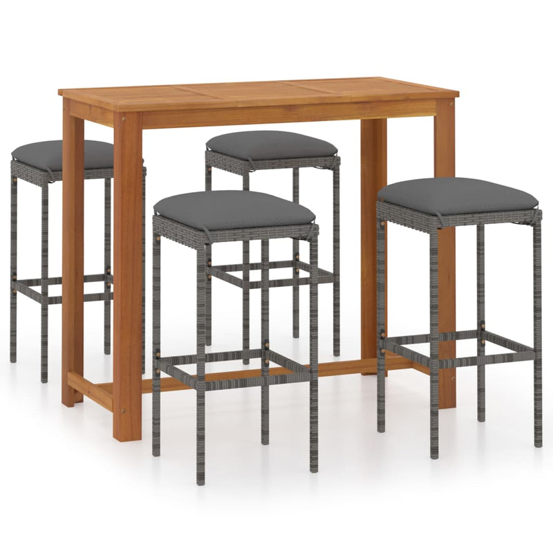 5 Piece Garden Bar Set with Cushions Grey