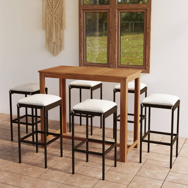 7 Piece Garden Bar Set with Cushions Brown