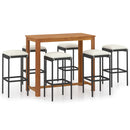 7 Piece Garden Bar Set with Cushions Black