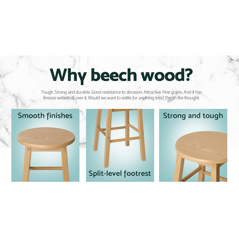 Beech Wood Bar Stools (Set of 2) - Natural