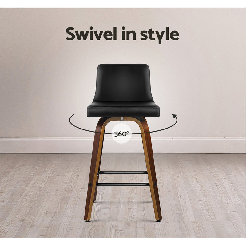 Lander PU Barstools (Set of 2) - Walnut Black