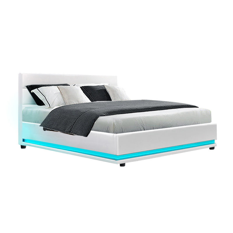 Ulen Double PVC LED Gas Lift Bed - White