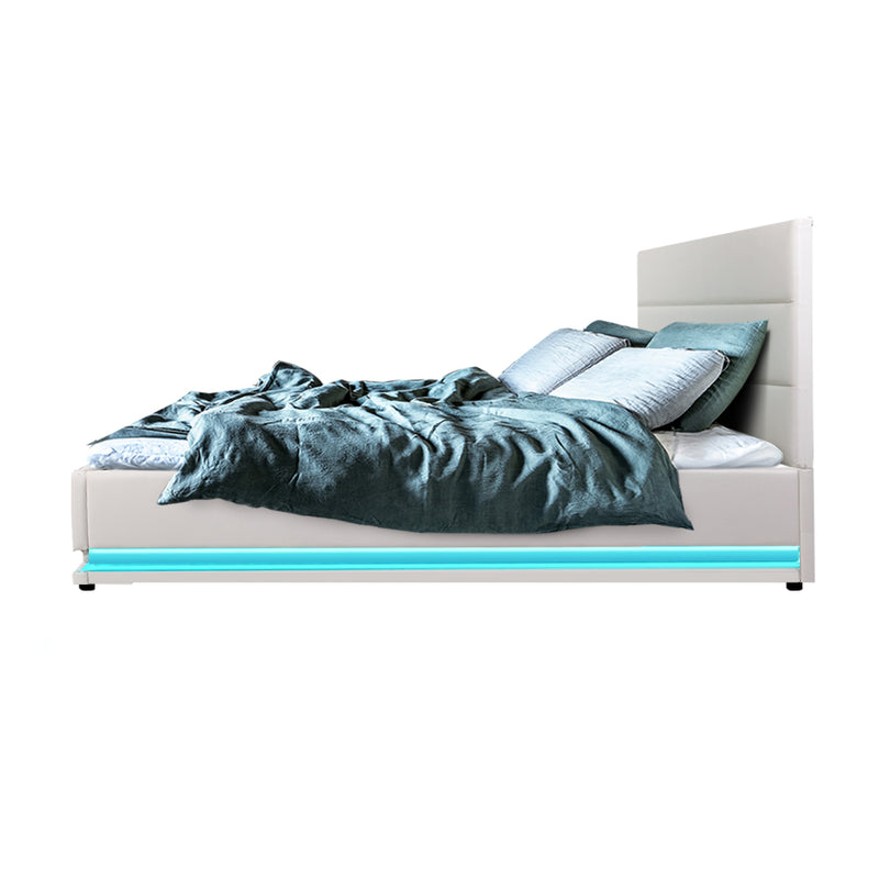 Ulen Double PVC LED Gas Lift Bed - White