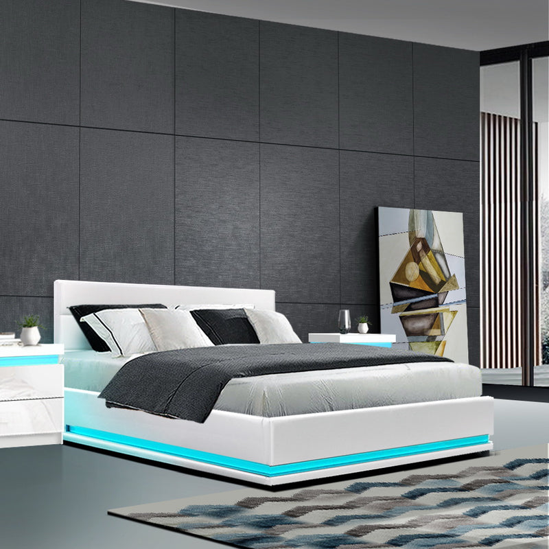 Ulen Double PVC LED Gas Lift Bed - White