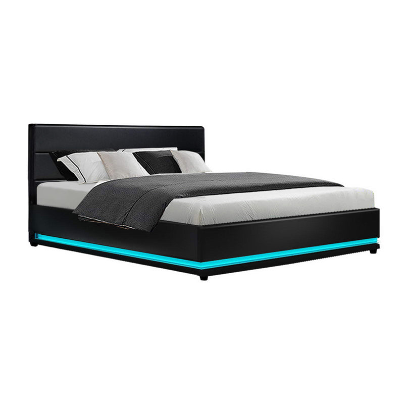 Ulen King PVC LED Gas Lift Bed - Black