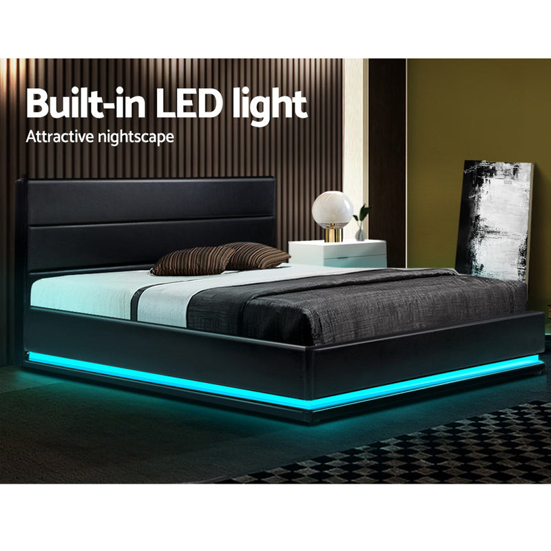 Ulen King PVC LED Gas Lift Bed - Black