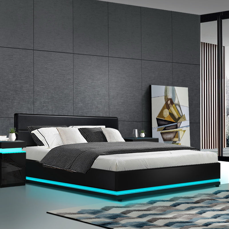 Ulen King PVC LED Gas Lift Bed - Black