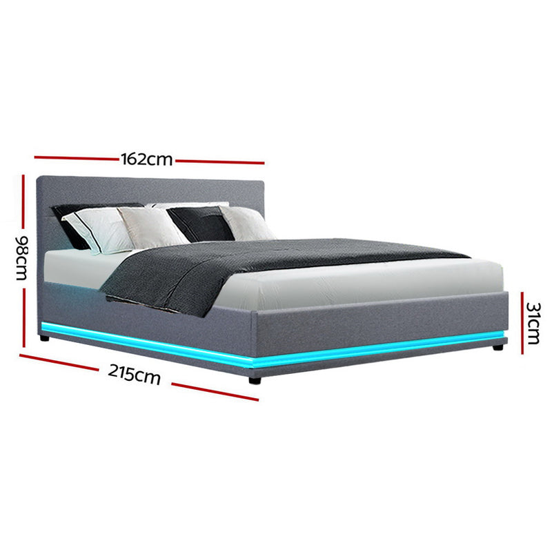 Ulen Queen Fabric LED Gas Lift Bed - Grey