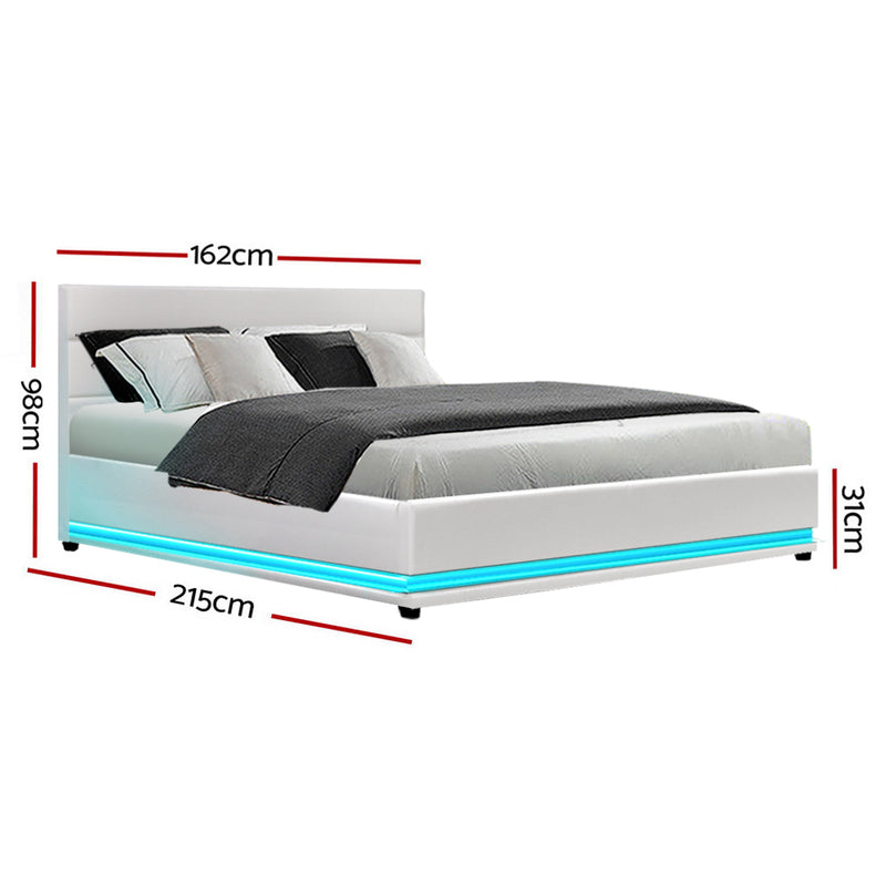 Ulen Queen PVC LED Gas Lift Bed - White