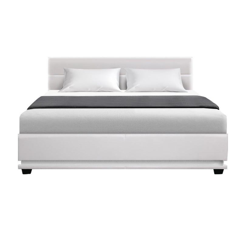 Ulen Queen PVC LED Gas Lift Bed - White