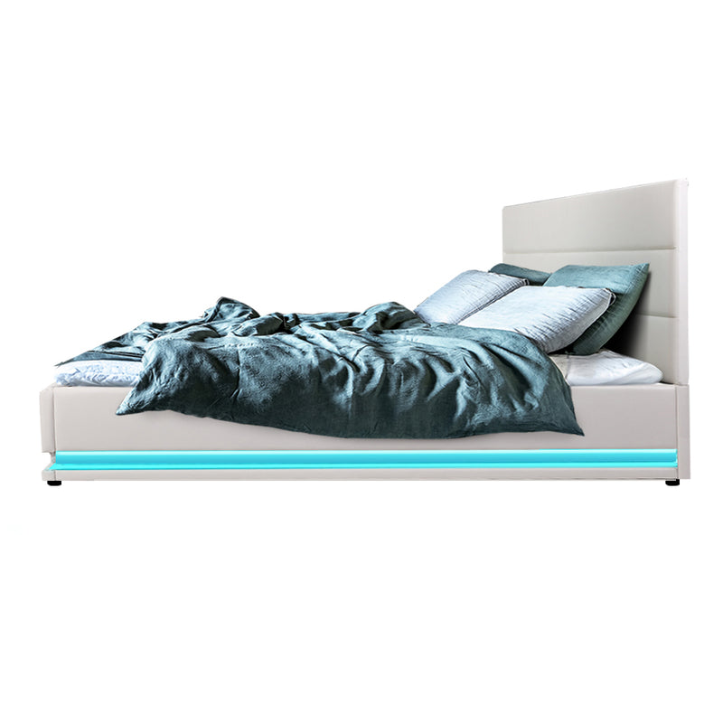 Ulen Queen PVC LED Gas Lift Bed - White