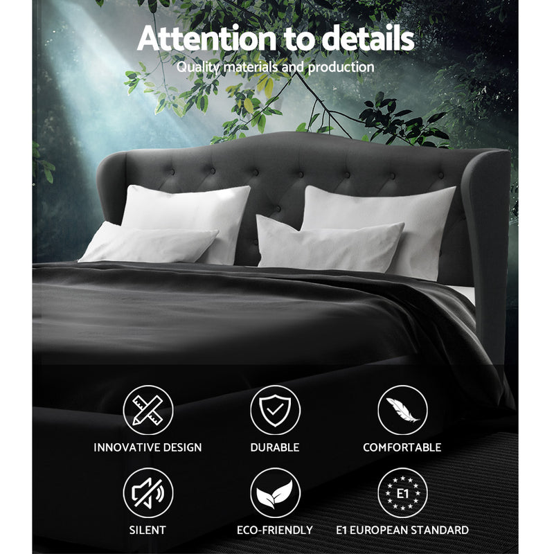Pierre Queen Fabric Bed - Charcoal
