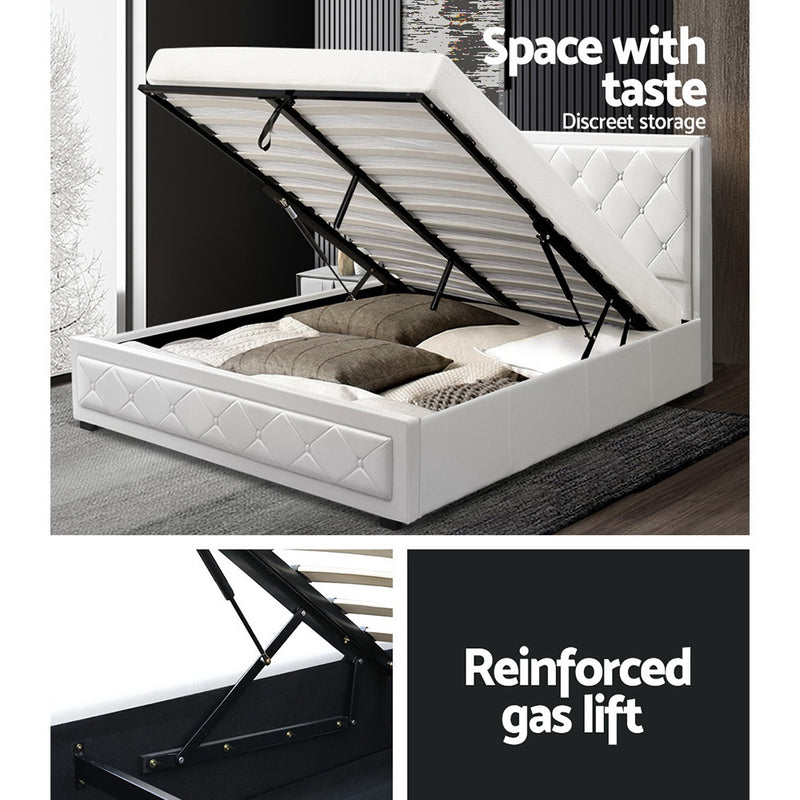 Elko Double PU Gas Lift Bed - White