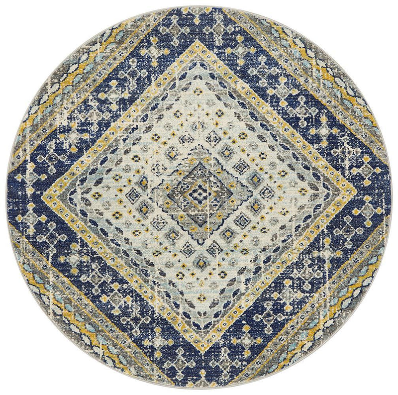 Akkadian Round Rug - Navy III.