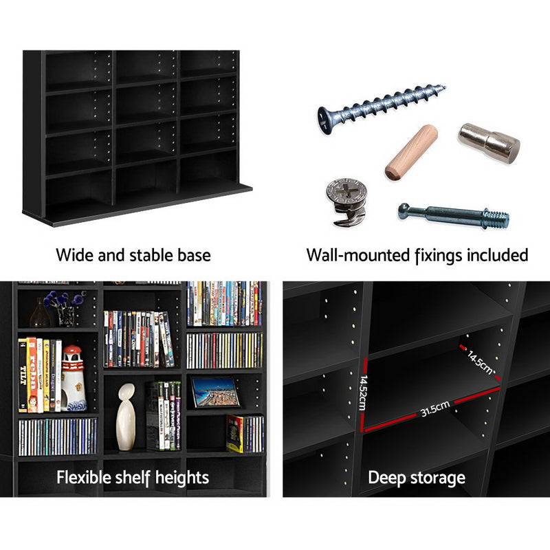 Adjustable Book Storage Shelf Rack Unit - Black