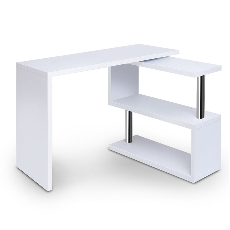 Rotary Corner Desk with Bookshelf - White.