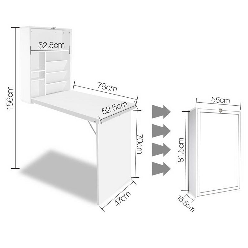 Foldable Desk with Bookshelf - White.