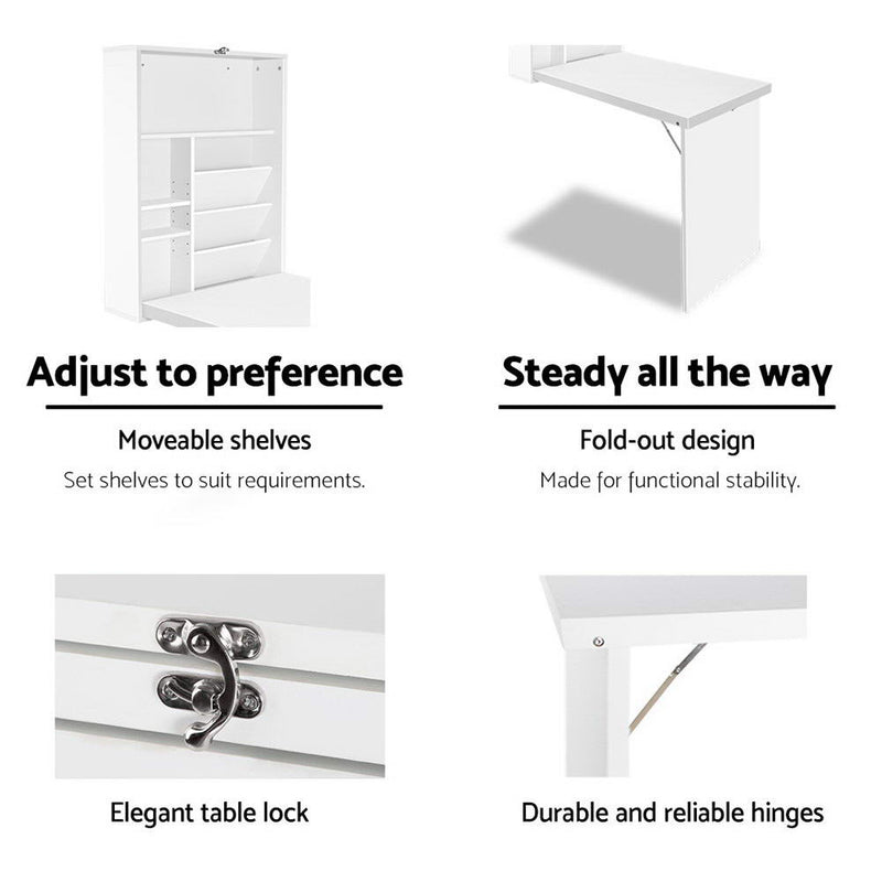 Foldable Desk with Bookshelf - White.