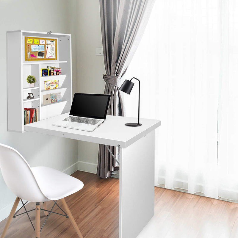 Foldable Desk with Bookshelf - White.