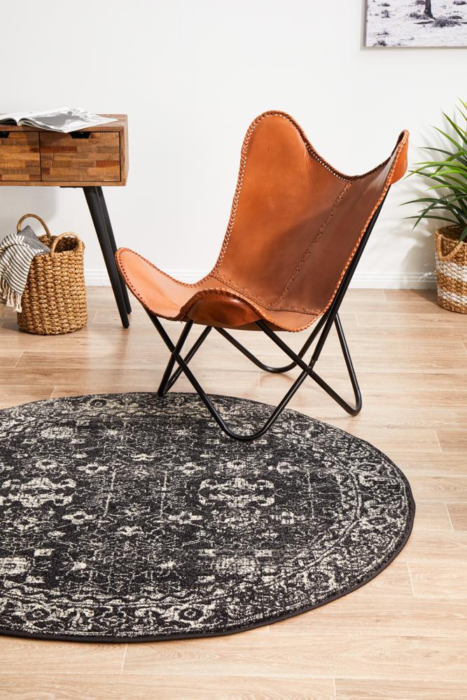 Waken Round Rug - Charcoal.