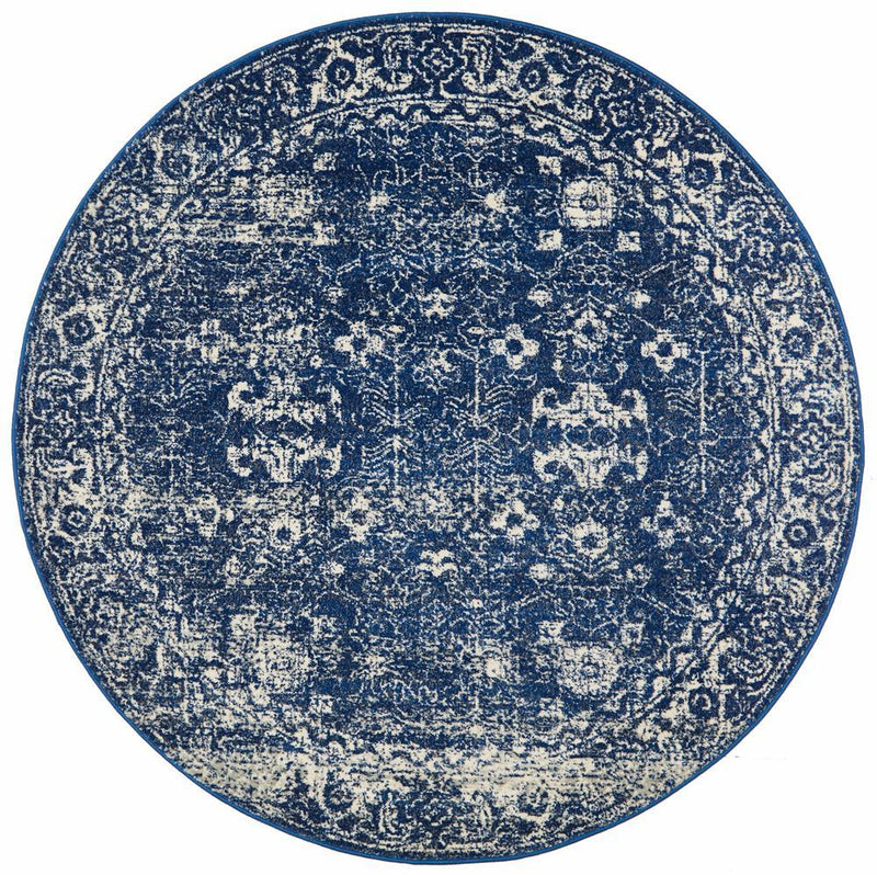 Waken Round Rug - Navy Oasis.