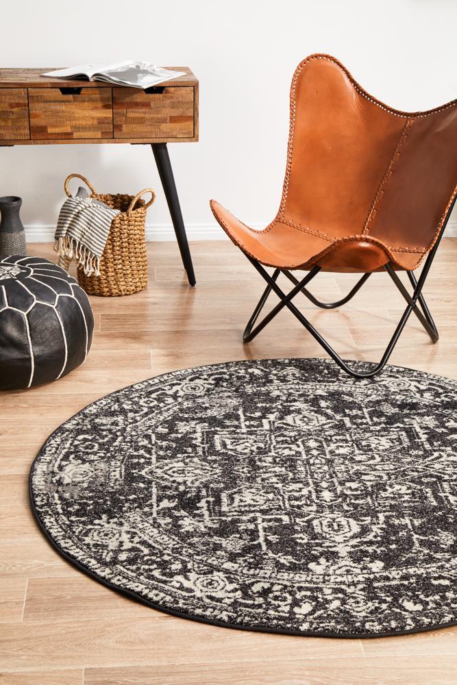 Waken Round Rug - Charcoal Scape.
