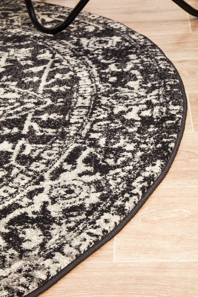 Waken Round Rug - Charcoal Scape.