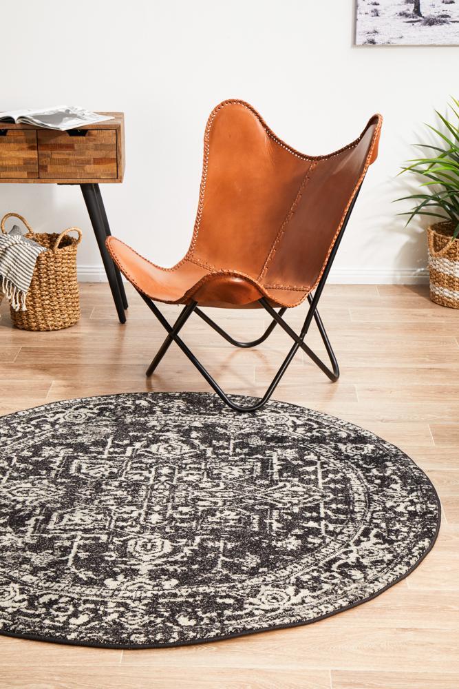 Waken Round Rug - Charcoal Scape.