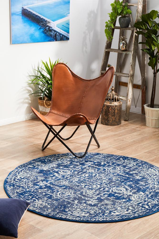 Waken Round Rug - Navy Contrast.