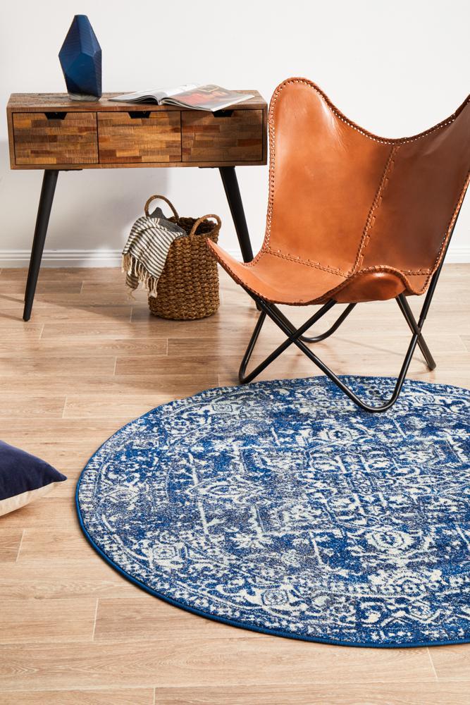 Waken Round Rug - Navy Contrast.