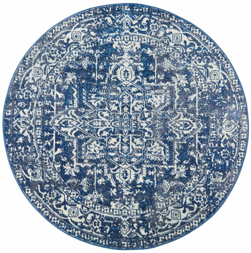 Waken Round Rug - Navy Contrast.