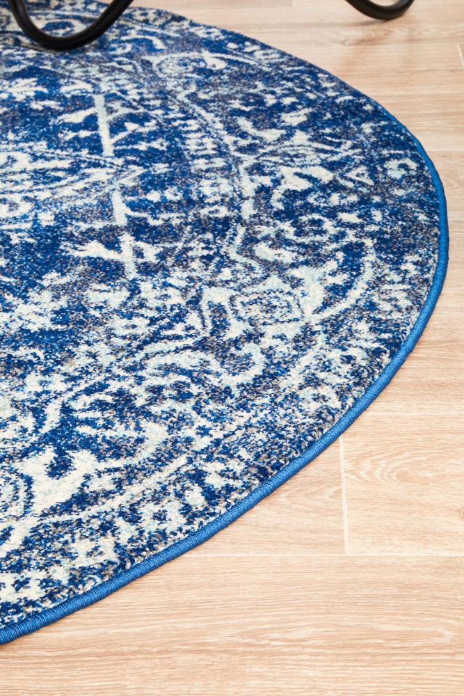 Waken Round Rug - Navy Contrast.