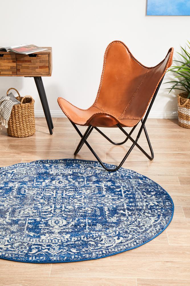 Waken Round Rug - Navy Contrast.