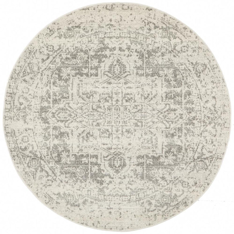 Waken Round Rug - White Silver.