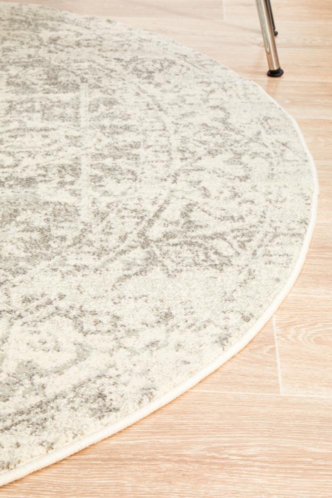 Waken Round Rug - White Silver.