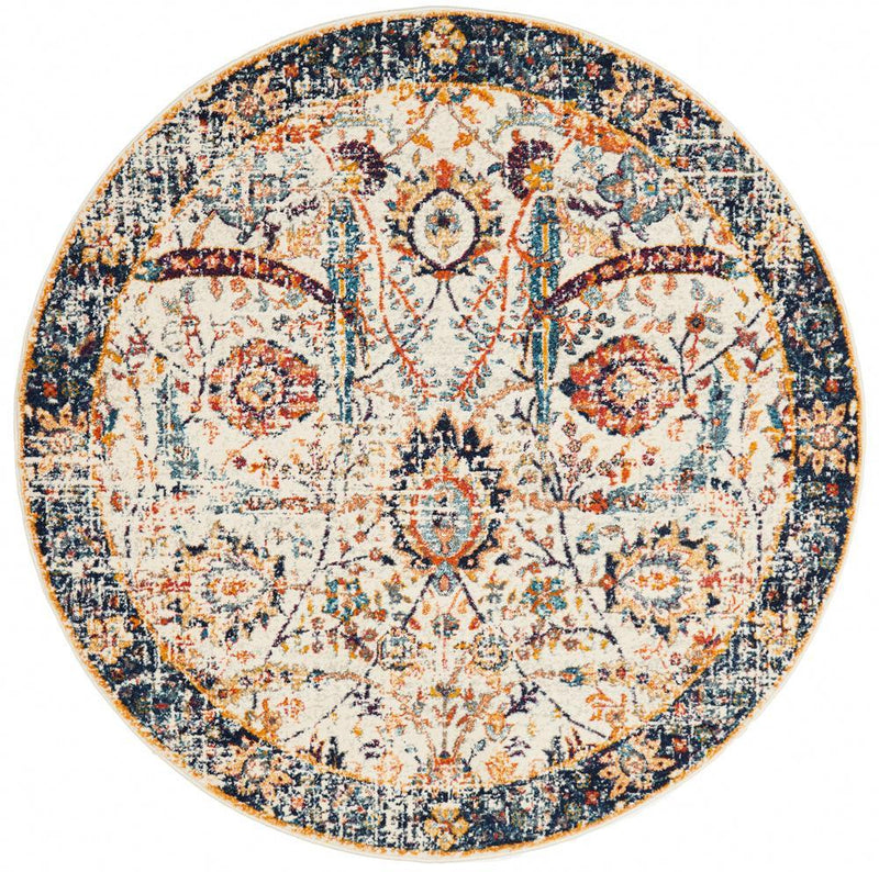 Waken Round Rug - Ivory Peacock.