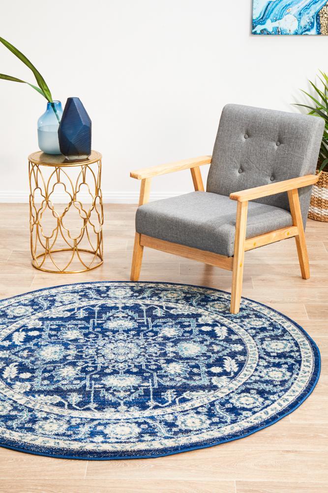 Waken Round Rug - Navy II.