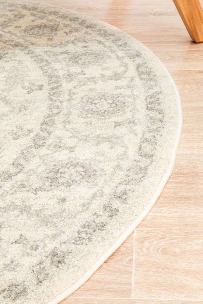 Waken Round Rug - White Winter.