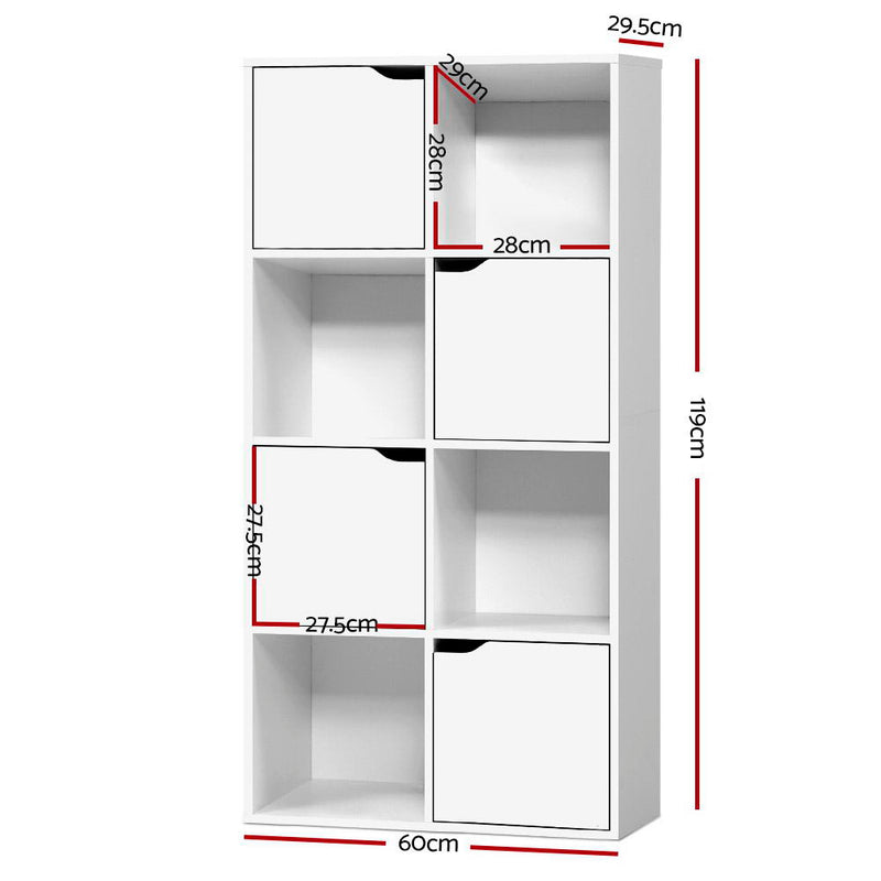 Display Shelf 8 Cube Storage 4 Door Cabinet Organiser Bookshelf Unit White