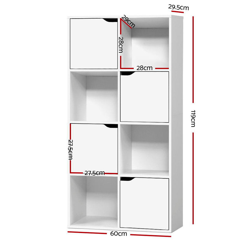 Display Shelf 8 Cube Storage 4 Door Cabinet Organiser Bookshelf Unit White.