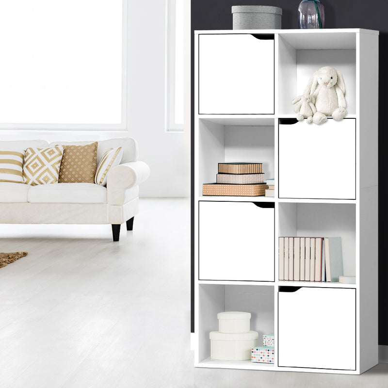 Display Shelf 8 Cube Storage 4 Door Cabinet Organiser Bookshelf Unit White.