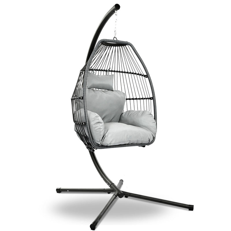 Outdoor Furniture Egg Hammock Hanging Swing Chair Stand Pod Wicker Grey
