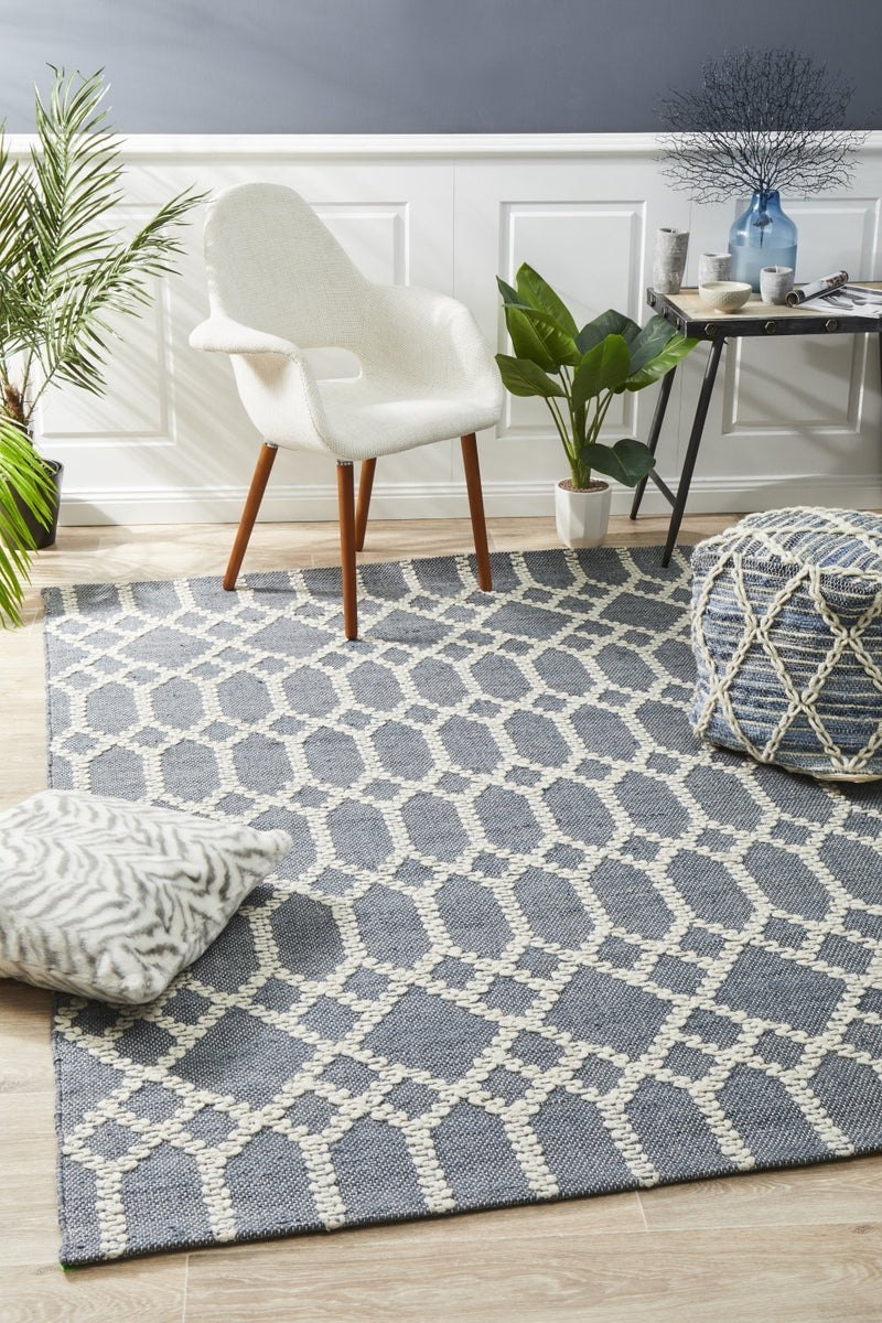 Krisha Tribal Trellis Rug Rustic Blue.