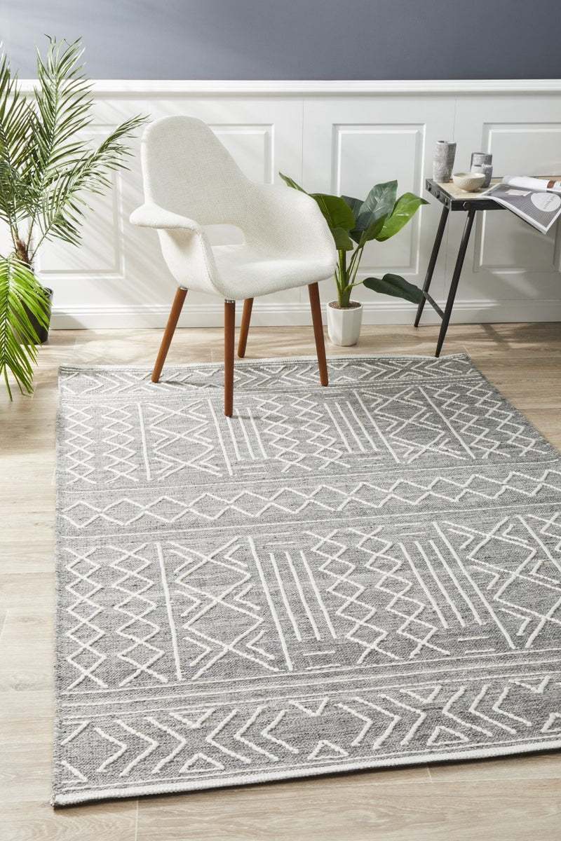 Arya Stitch Woven Rug Silver Grey.