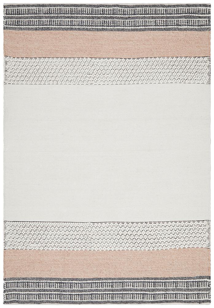 Esha Textured Woven Rug White Peach.